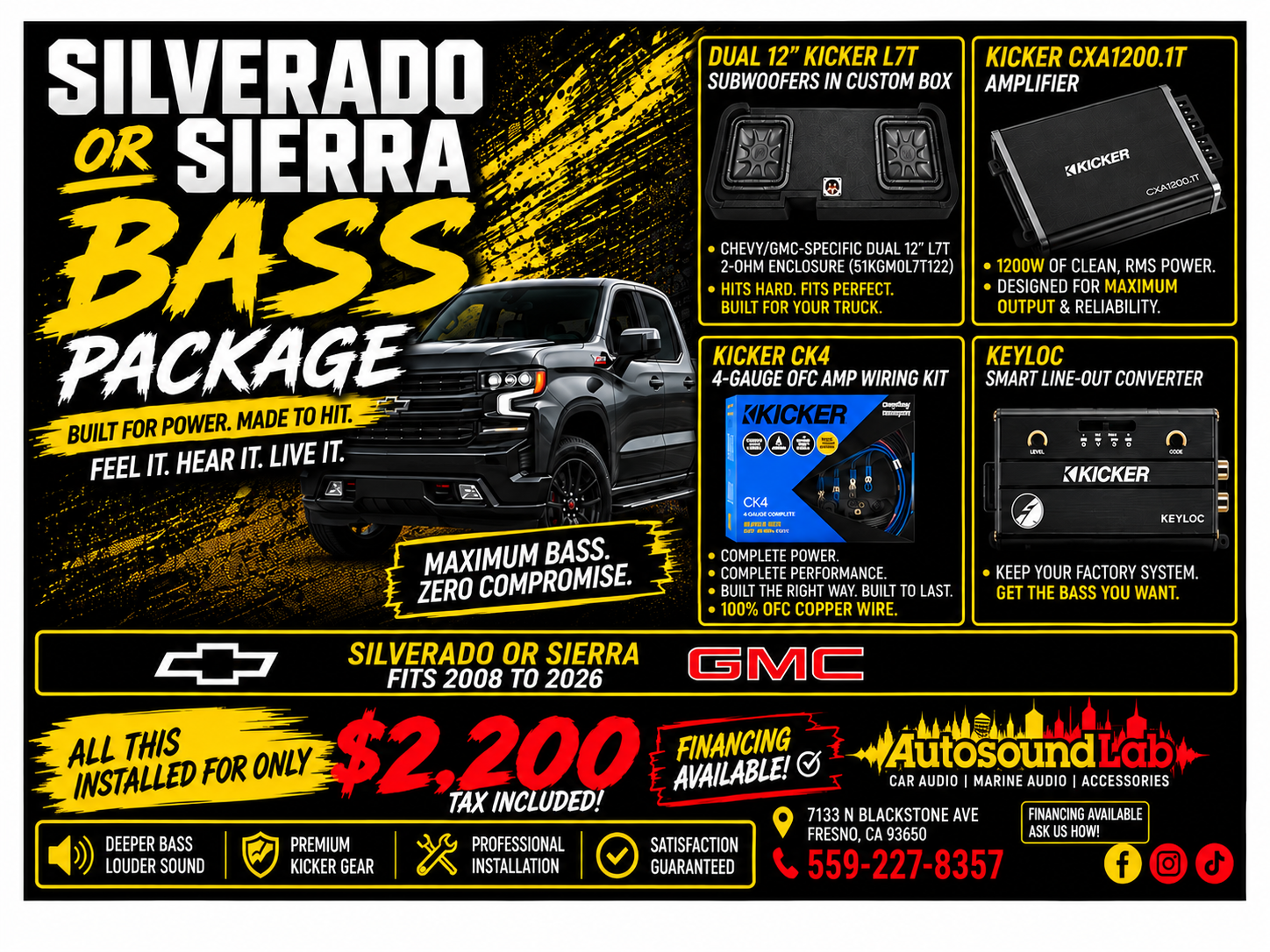 Silverado or Sierra 08-26 Dual L7's Kicker Bass Package